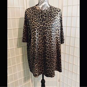 Stretchy Leopard Top / Tee 3X Brown Tan NWOT